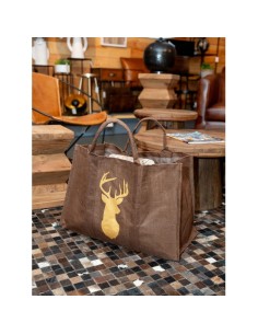 Sac à bûches marron en jute plastifiée avec cerf 2