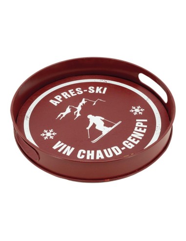 Plateau en médium et métal rouge ski montagne