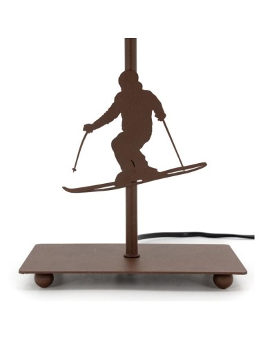 Lampe en métal marron avec pied décor skieur Abat-jour décor montagne