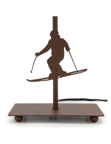 Lampe en métal marron avec pied décor skieur Abat-jour décor montagne