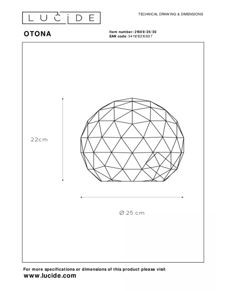 OTONA - Lampe de table - Ø 25 cm - 1xE27 - Noir