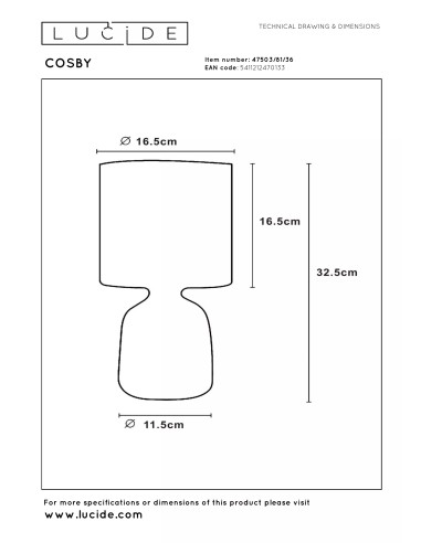 COSBY - Lampe de table - Ø 16,5 cm - 1xE14 - Gris home