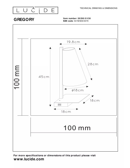 GREGORY - Lampe de chevet / Applique mural - 1xE27 - Point de recharge