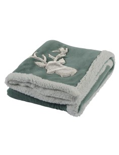 Plaid vert amande tête de cerf en fourrure