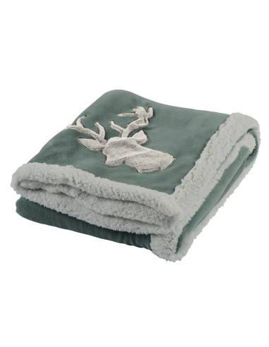 Plaid vert amande tête de cerf en fourrure