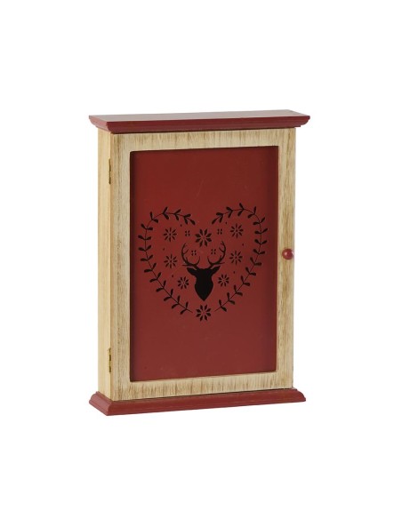 Boîte à clés porte rouge motifs cœur et cerf