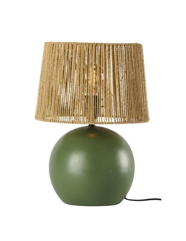 Lampe base boule poterie verte 30x42