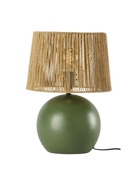 Lampe base boule poterie verte 30x42