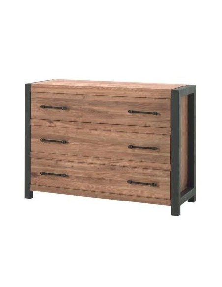 Commode chêne et métal 3 tiroirs