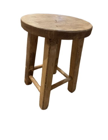 Tabouret rond bois ciré