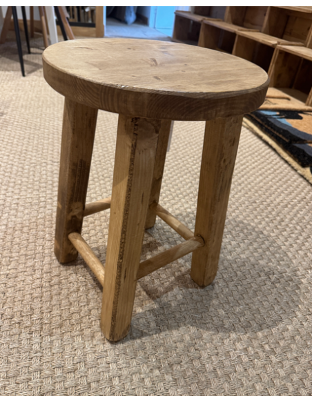 Tabouret rond bois ciré