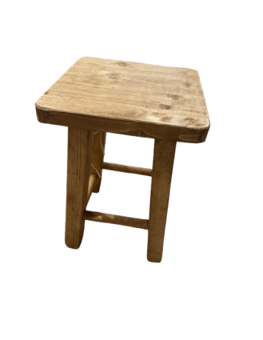 Tabouret carré bois ciré
