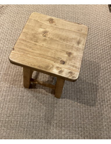 Tabouret carré bois ciré