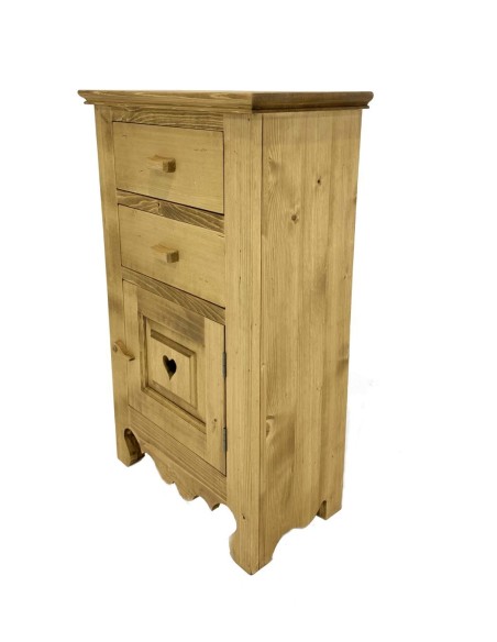 Confiturier en pin massif huilé de petite profondeur, 2 tiroirs et 1 p