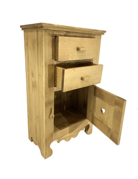 Confiturier en pin massif huilé de petite profondeur, 2 tiroirs et 1 p