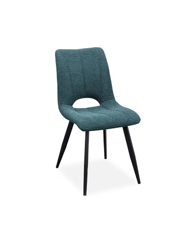 Chaise Coralie tissu bleu turquoise pieds noir