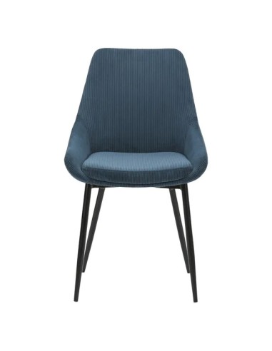 Chaise en velours côtelé bleu figuerolles pieds noirs