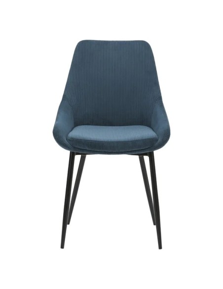 Chaise en velours côtelé bleu figuerolles pieds noirs