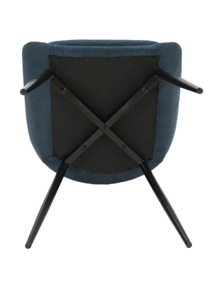 Chaise en velours côtelé bleu figuerolles pieds noirs