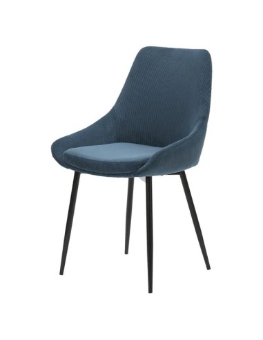 Chaise en velours côtelé bleu figuerolles pieds noirs
