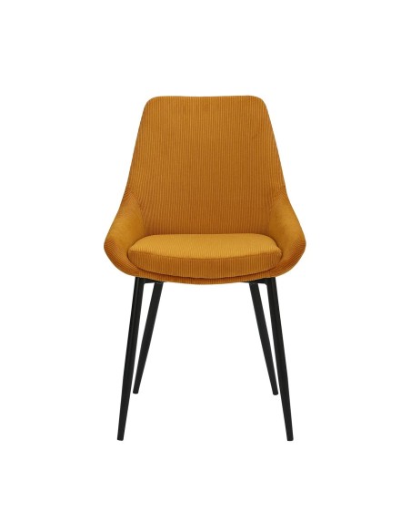 Chaise en velours côtelé jaune curry pieds noirs