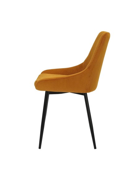 Chaise en velours côtelé jaune curry pieds noirs