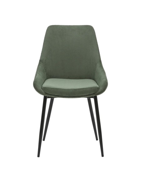 Chaise en velours côtelé vert kaki pieds noirs