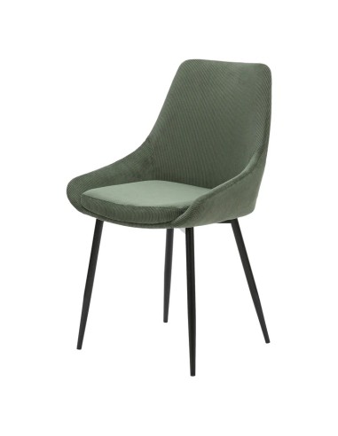 Chaise en velours côtelé vert kaki pieds noirs