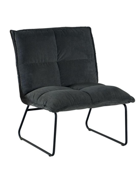 Fauteuil Velours GrisEt Pieds Métal Noir