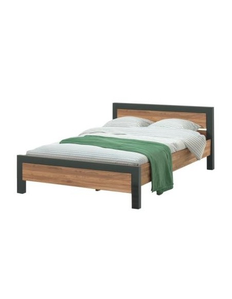 Lit en chêne et fer patiné 160 x 200