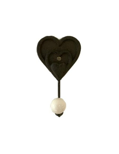 Patère cœur métal avec boule céramique blanche