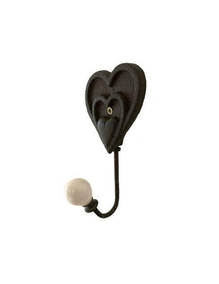 Patère cœur métal avec boule céramique blanche