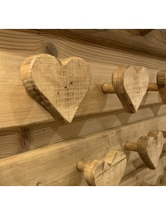 Porte manteaux 3 patères cœur en pin ciré 2