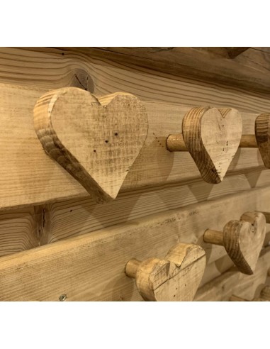 Porte manteaux bois 5 patères cœur en pin massif ciré