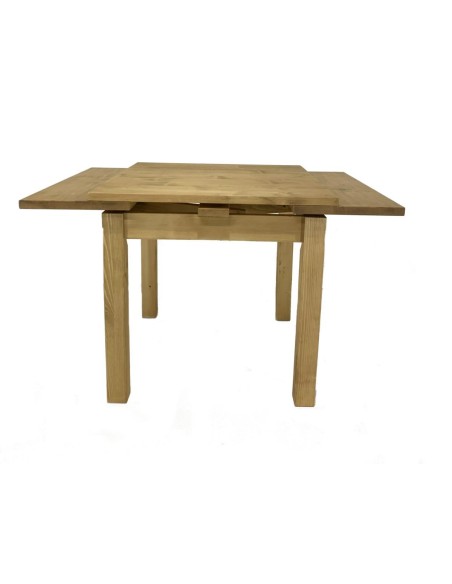 Table 80 x 80 en pin massif avec 2 allonges