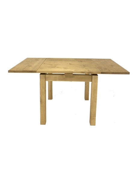 Table 80 x 80 en pin massif avec 2 allonges