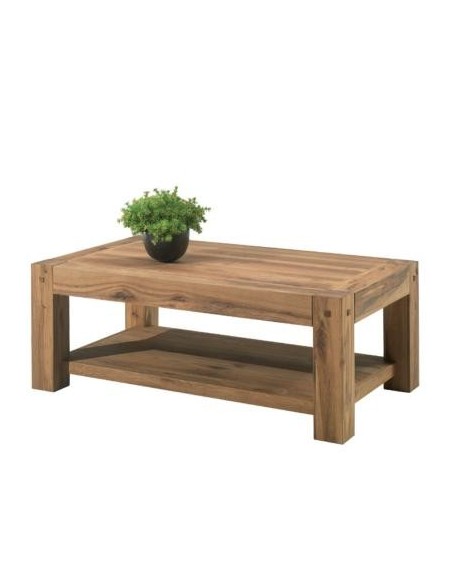 Table basse rectangulaire en chêne massif avec 2 plateaux