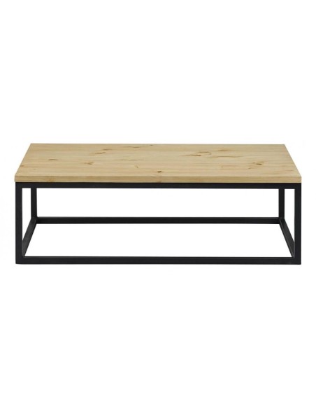 Table basse en pin brossé et métal noir