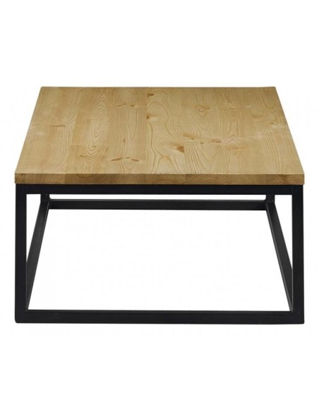 Table basse en pin brossé et métal noir