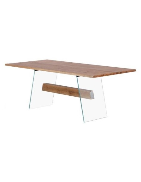 Table repas chêne naturel/pieds verre