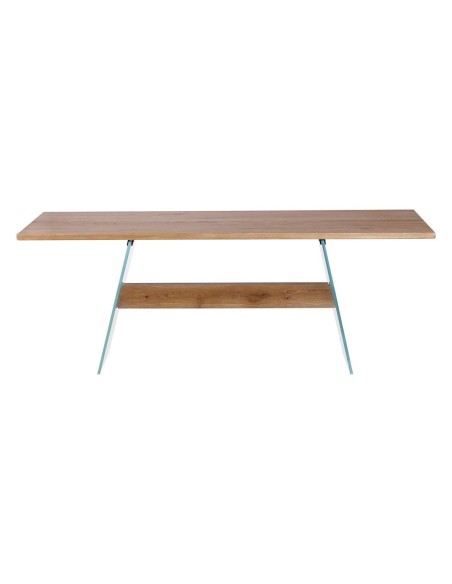 Table repas chêne naturel/pieds verre