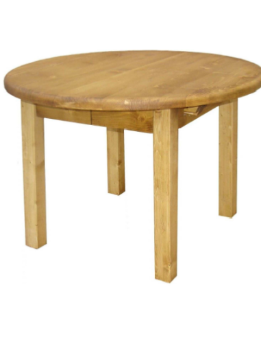 Table ronde de style montagne en pin massif, diamètre 110 cm + 1 allon