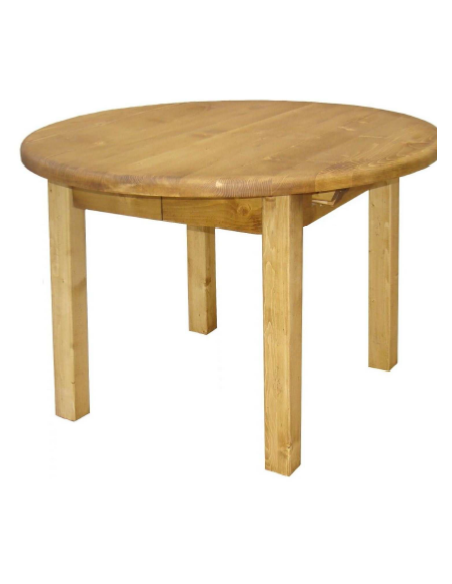 Table ronde de style montagne en pin massif, diamètre 110 cm + 1 allon