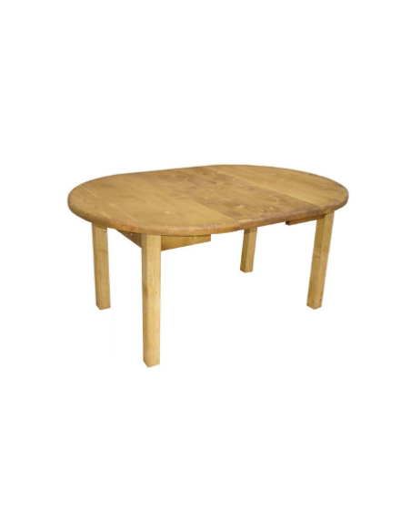 Table ronde de style montagne en pin massif, diamètre 110 cm + 1 allon