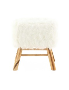 Tabouret rectangulaire en fausse fourrure blanc