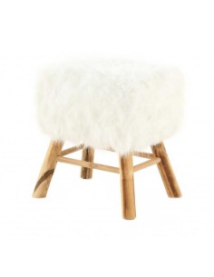 Tabouret rectangulaire en fausse fourrure blanc 2