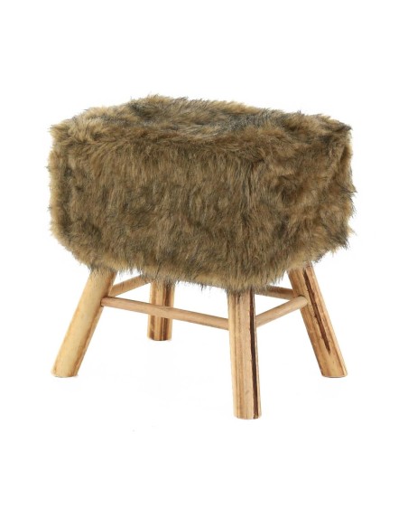 Tabouret rectangulaire en fausse fourrure marron