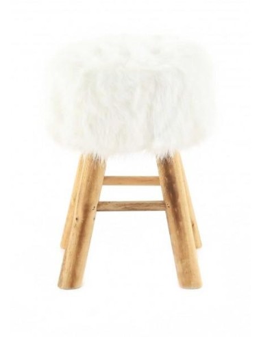 Tabouret rond en fausse fourrure blanc