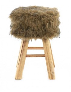 Tabouret rond en fausse fourrure marron