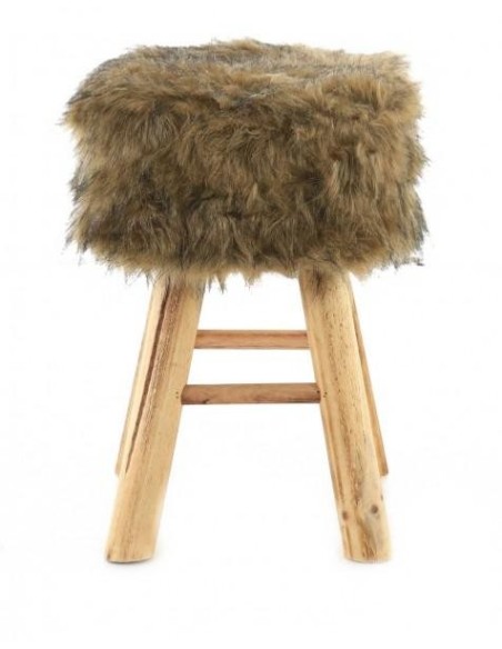 Tabouret rond en fausse fourrure marron
